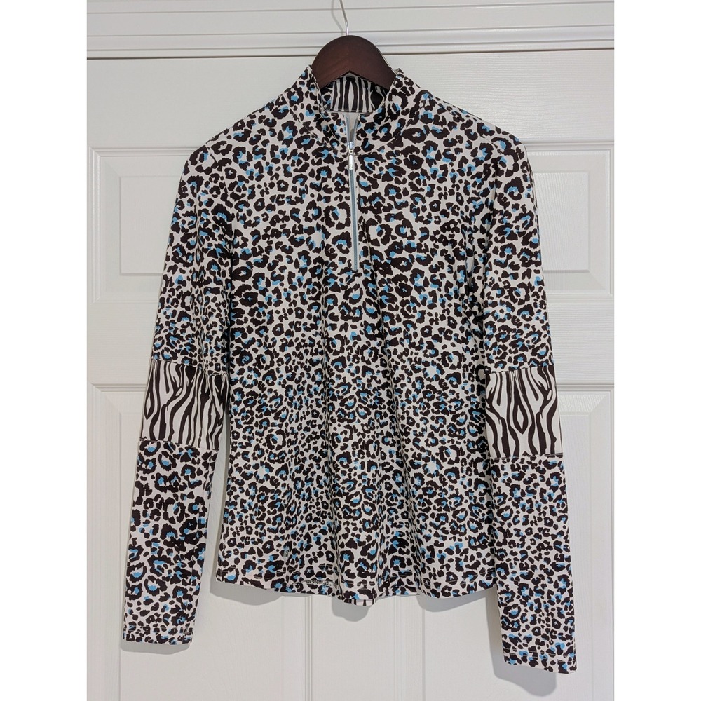 GGBlue Animal Print Quarter Zip Golf Top Long Sleeve Leopard Zebra Size Medium